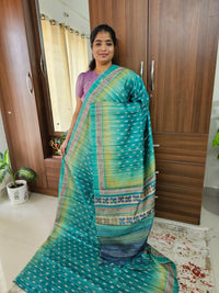 Semi Tussar with Digital Printed Saree - Dark Sea Green with Lime