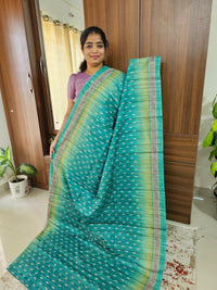 Semi Tussar with Digital Printed Saree - Dark Sea Green with Lime