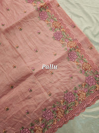 Premium Crushed Designer Soft Saree with Cut Work Emboridery -  Peach