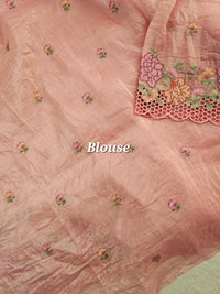 Premium Crushed Designer Soft Saree with Cut Work Emboridery -  Peach