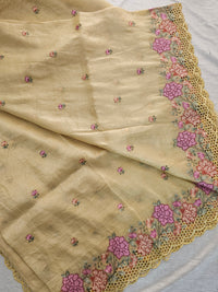 Premium Crushed Designer Soft Saree with Cut Work Emboridery -  Yellow