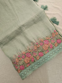 Premium Crushed Designer Soft Saree with Emboridery -  Green