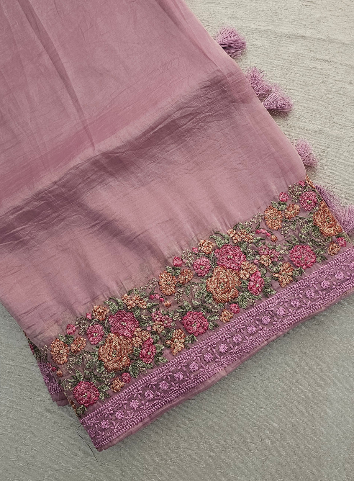 Premium Crushed Designer Soft Saree with Emboridery - Pink