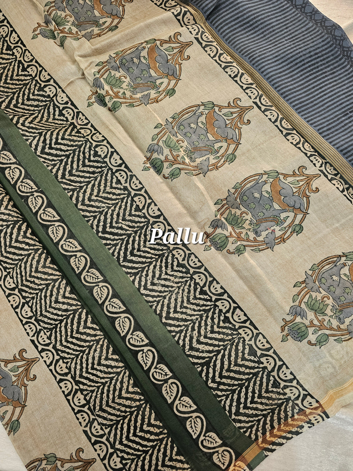 Pure Chanderi Butter Silk - Grey with Cream