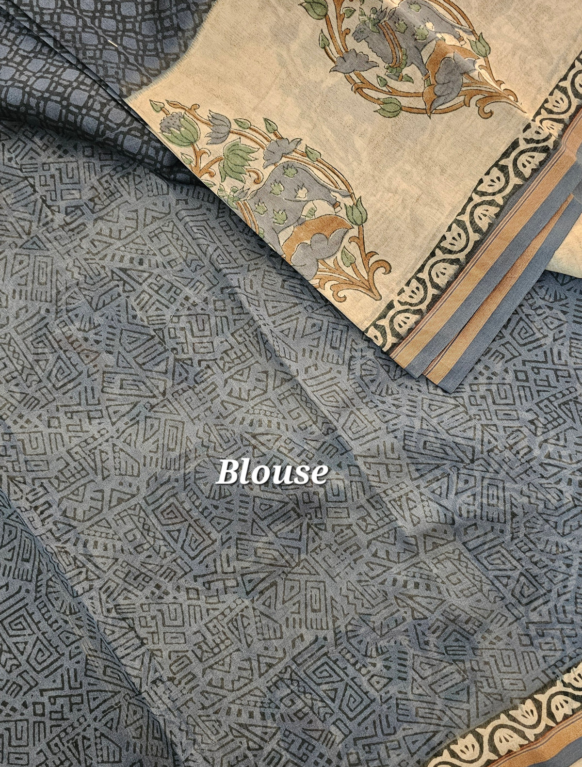 Pure Chanderi Butter Silk - Grey with Cream