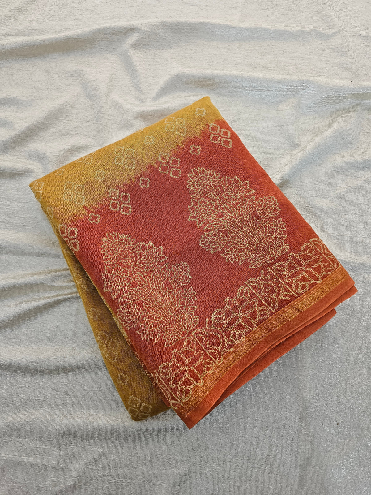 Pure Chanderi Butter Silk - Yellow with Orange