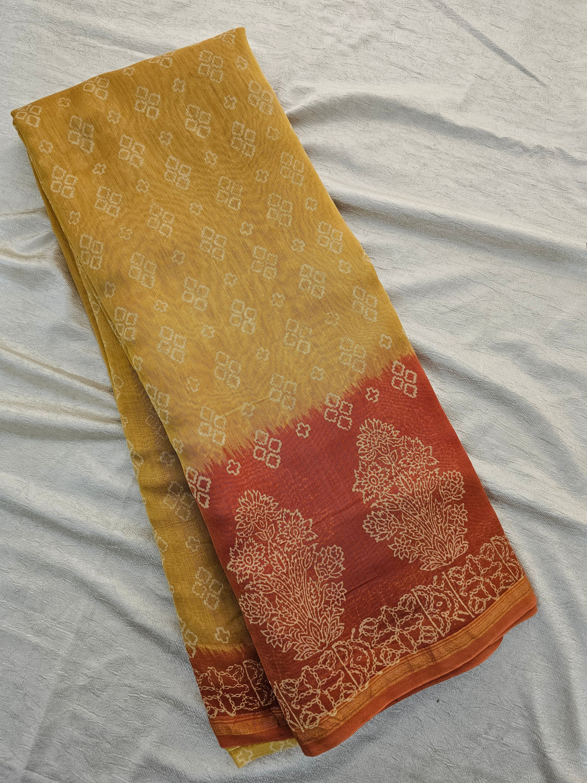 Pure Chanderi Butter Silk - Yellow with Orange