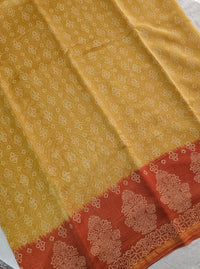 Pure Chanderi Butter Silk - Yellow with Orange