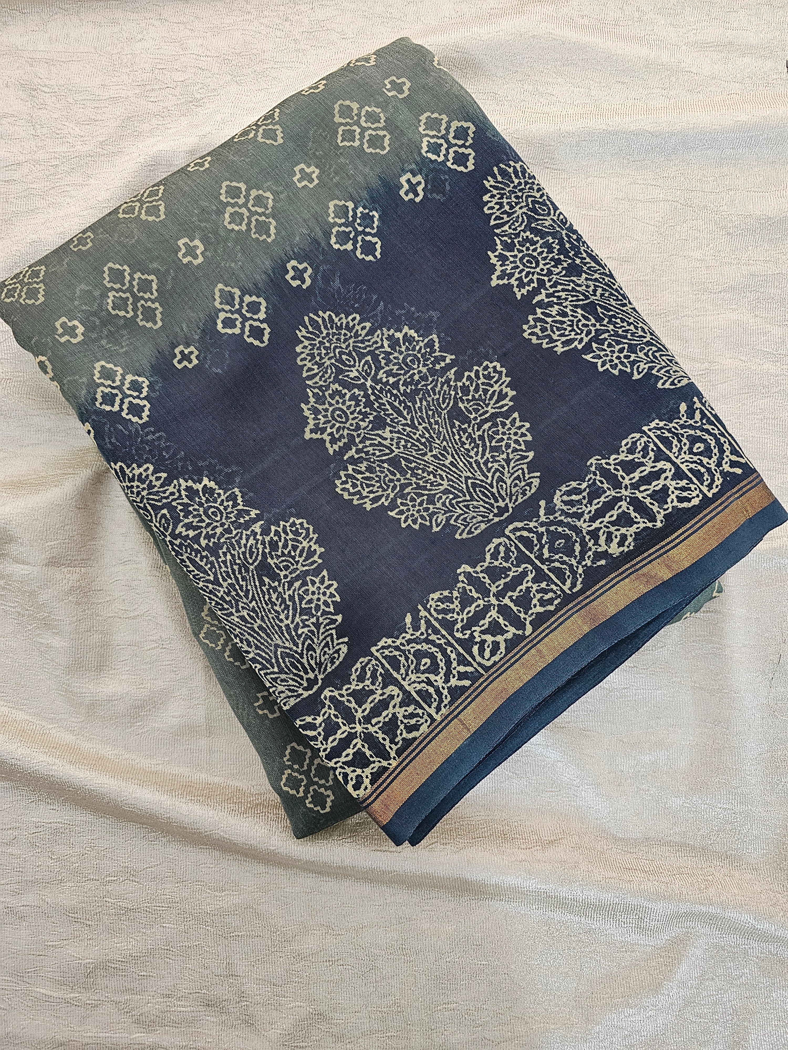 Pure Chanderi Butter Silk - Grey with Blue – Looms Legacy