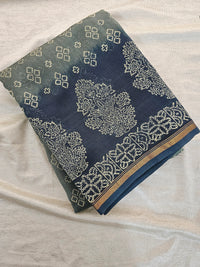 Pure Chanderi Butter Silk - Grey with Blue