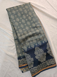 Pure Chanderi Butter Silk - Grey with Blue