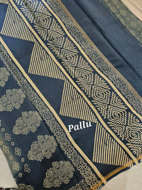 Pure Chanderi Butter Silk - Grey with Blue