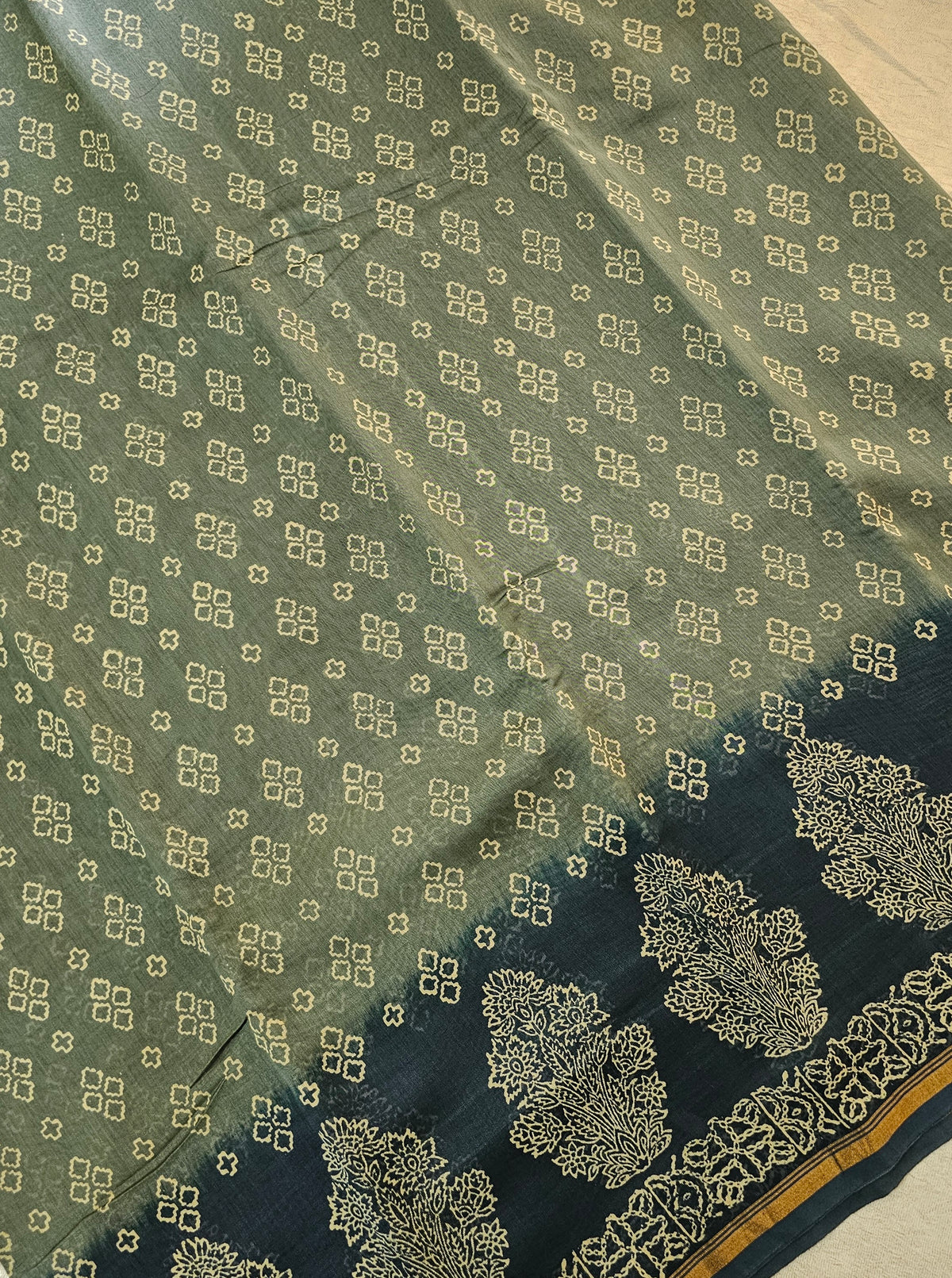 Pure Chanderi Butter Silk - Grey with Blue