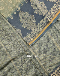 Pure Chanderi Butter Silk - Grey with Blue