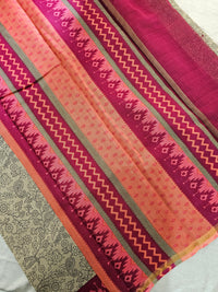 Pure Chanderi Butter Silk - Beige with Pink