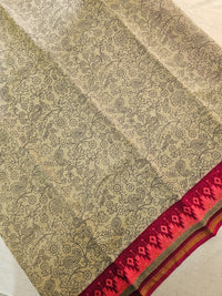 Pure Chanderi Butter Silk - Beige with Pink