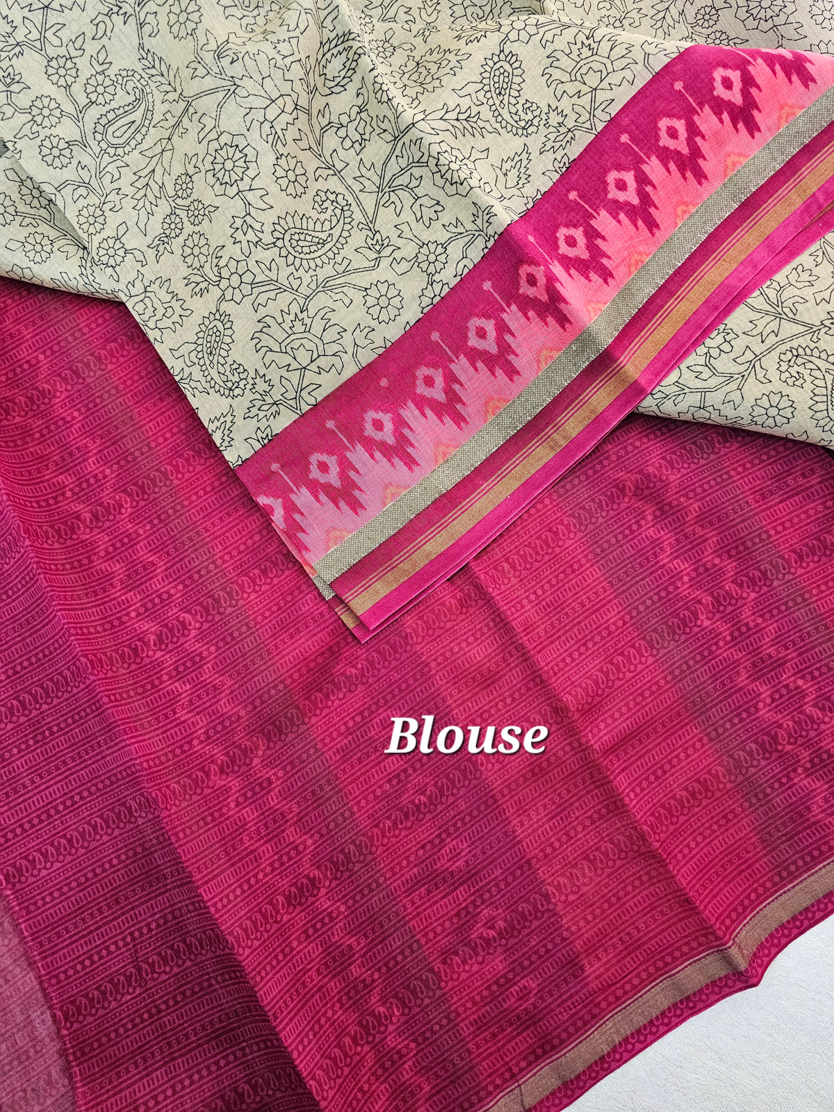 Pure Chanderi Butter Silk - Beige with Pink