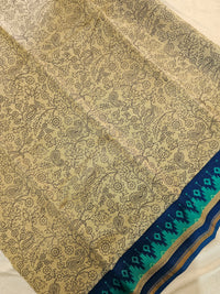 Pure Chanderi Butter Silk - Beige with Peacock Blue