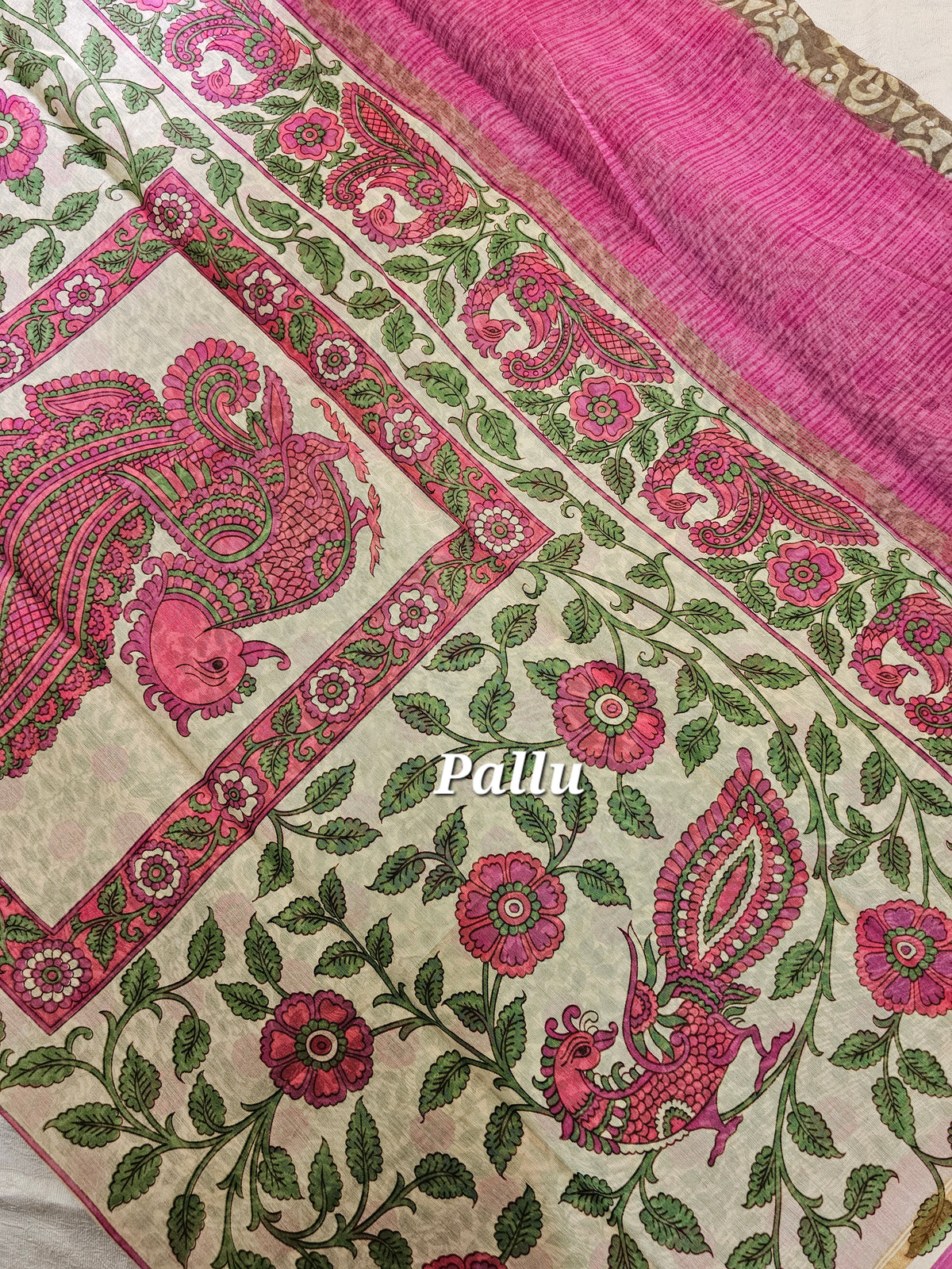 Pure Chanderi Butter Silk - Dark Beige with Pink