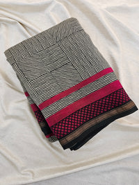 Pure Chanderi Butter Silk - Black with Dark Pink