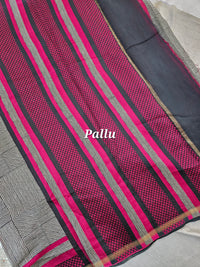 Pure Chanderi Butter Silk - Black with Dark Pink