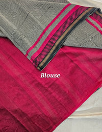 Pure Chanderi Butter Silk - Black with Dark Pink