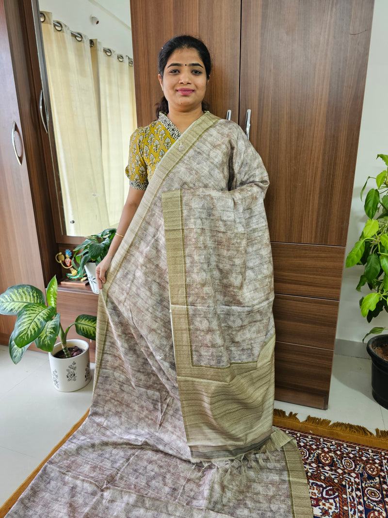 Semi Tussar with Digital Printed Saree - Mehndi Green