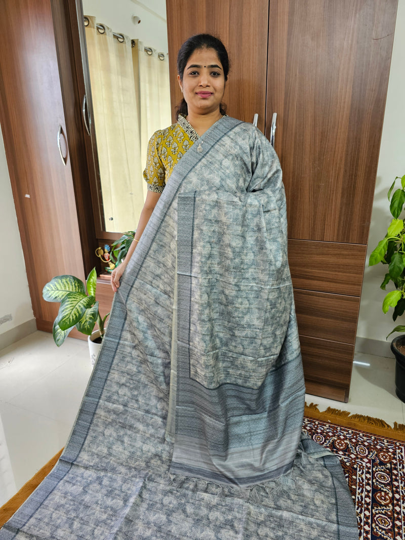 Semi Tussar with Digital Printed Saree - Grey