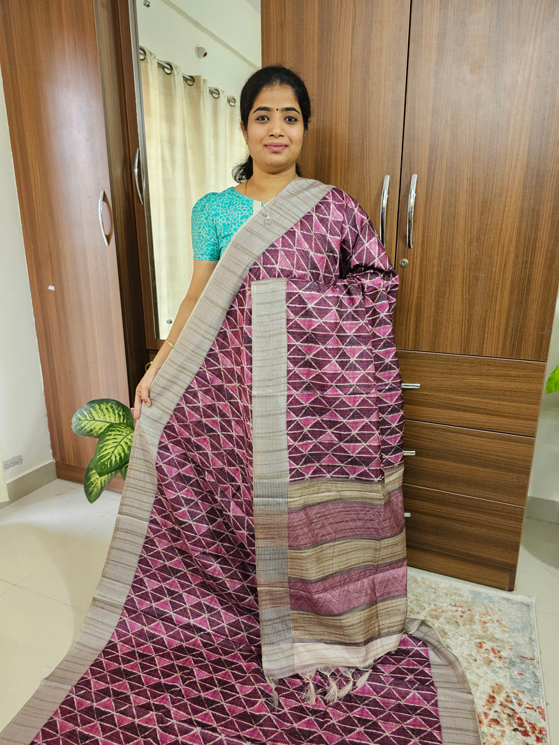 Semi Tussar with Digital Printed Saree - Pink