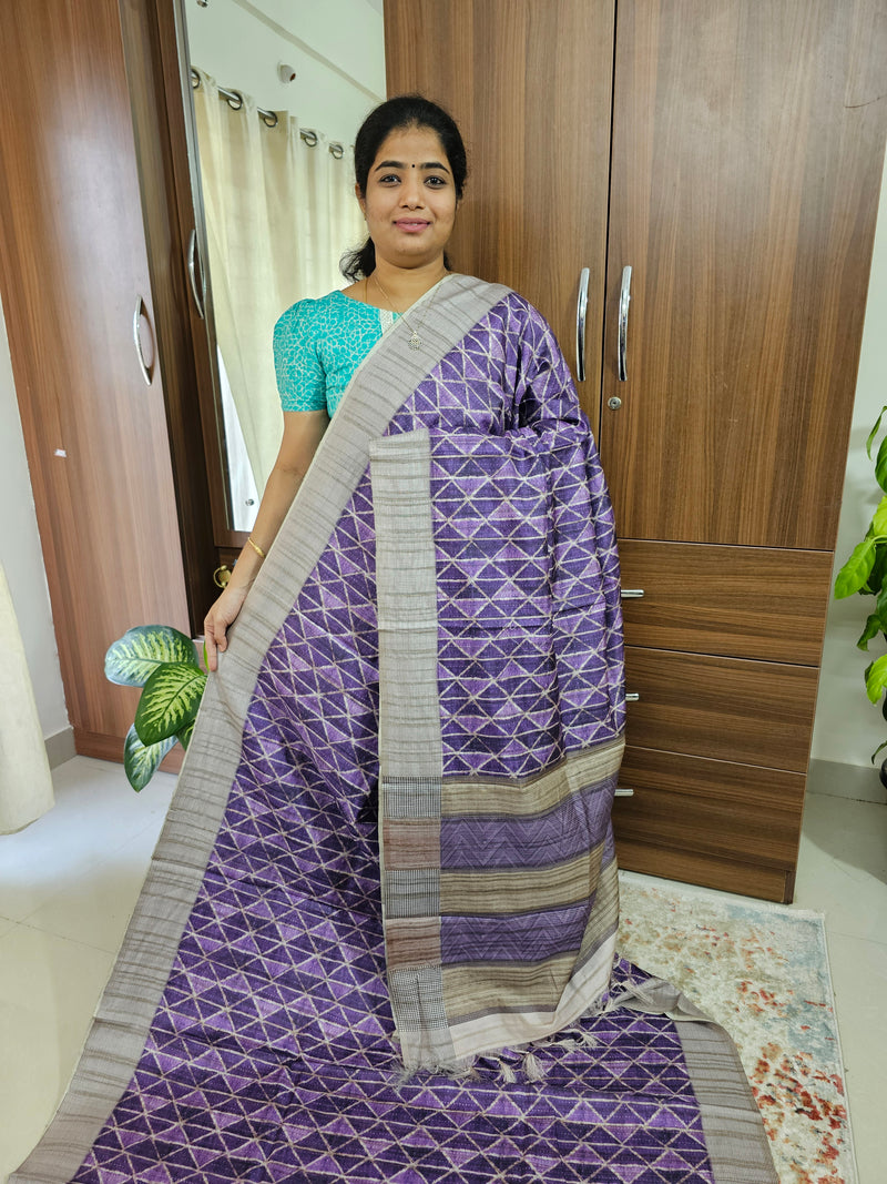Semi Tussar with Digital Printed Saree - Purple