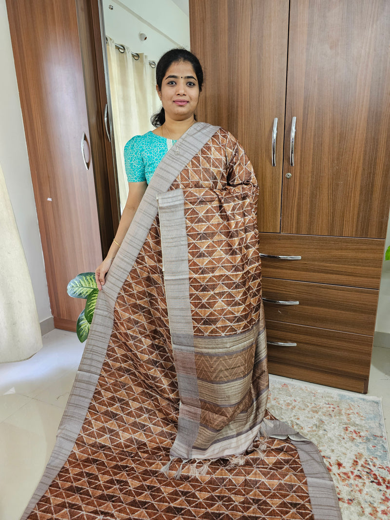 Semi Tussar with Digital Printed Saree - Honey Brown