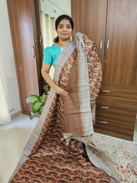 Semi Tussar with Digital Printed Saree - Honey Brown