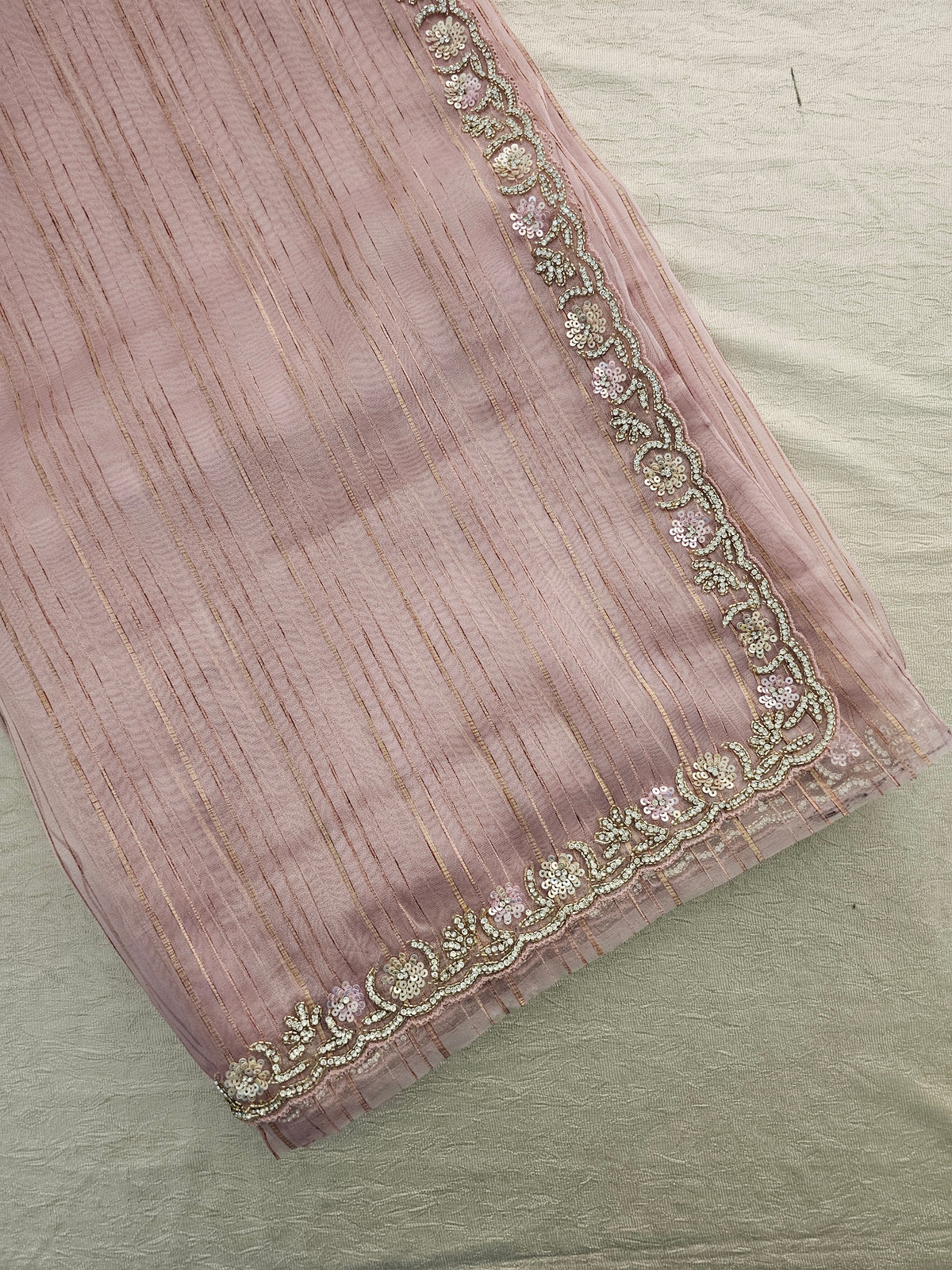 Premium Organza Designer Saree with Stone Work  - Pink