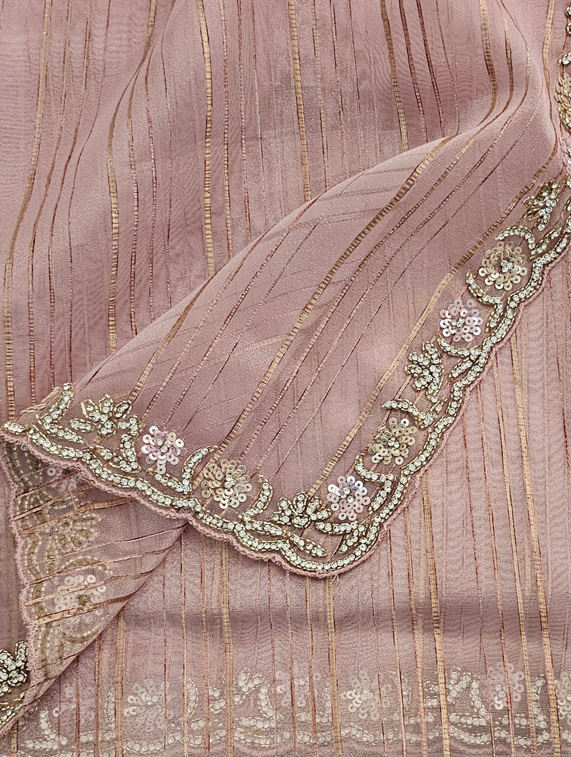 Premium Organza Designer Saree with Stone Work  - Pink