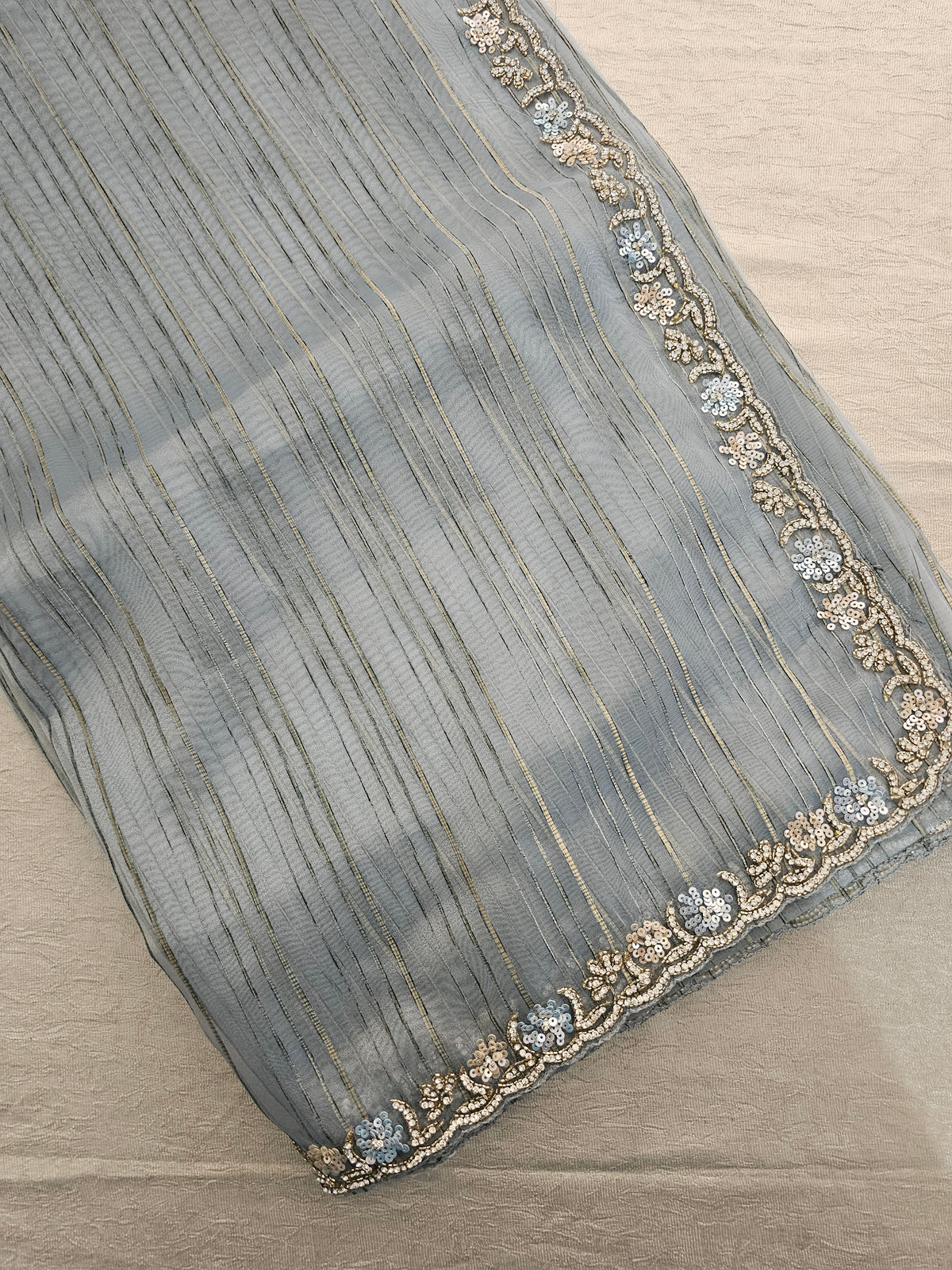 Premium Organza Designer Saree with Stone Work  - Grey