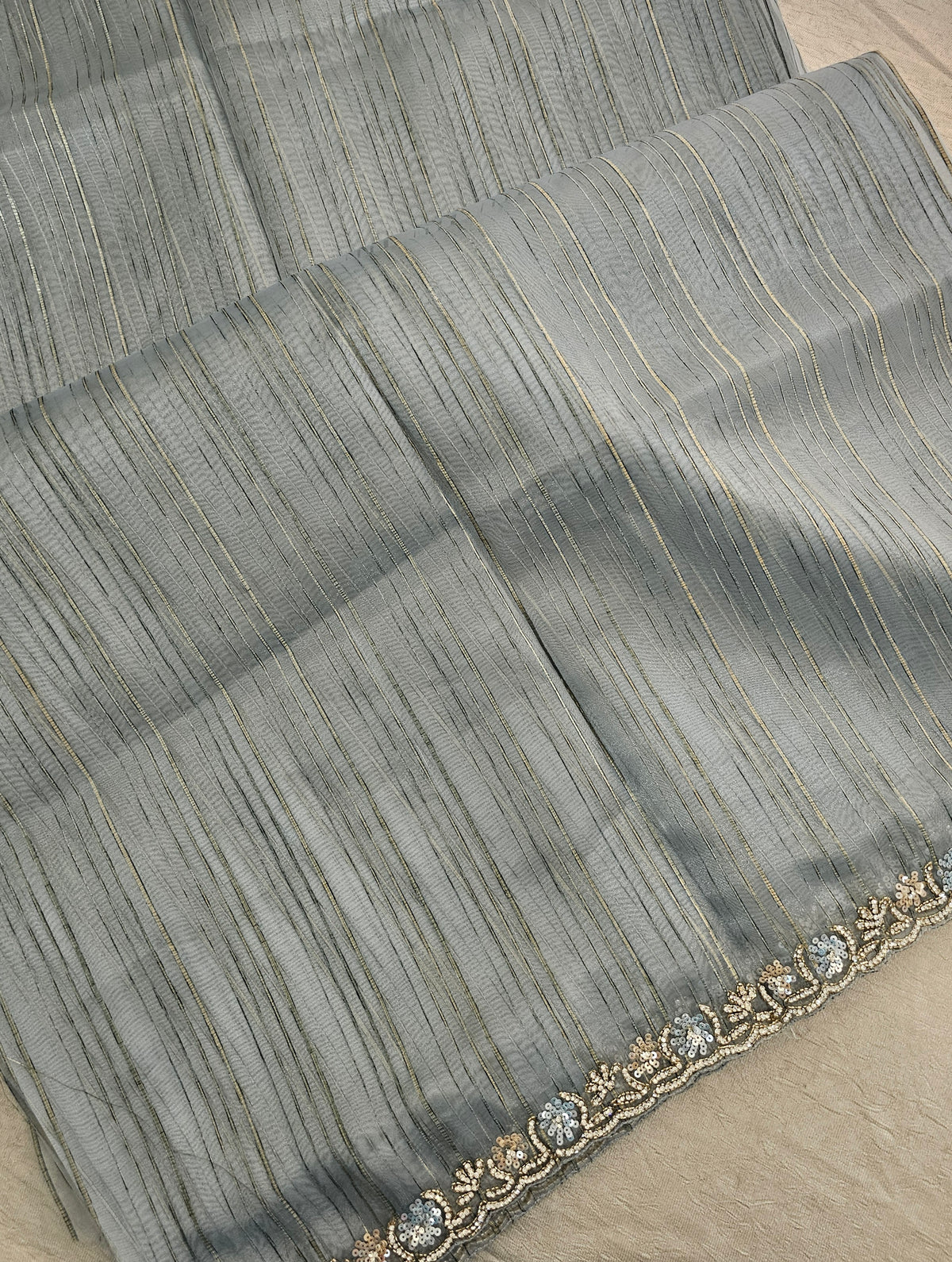 Premium Organza Designer Saree with Stone Work  - Grey