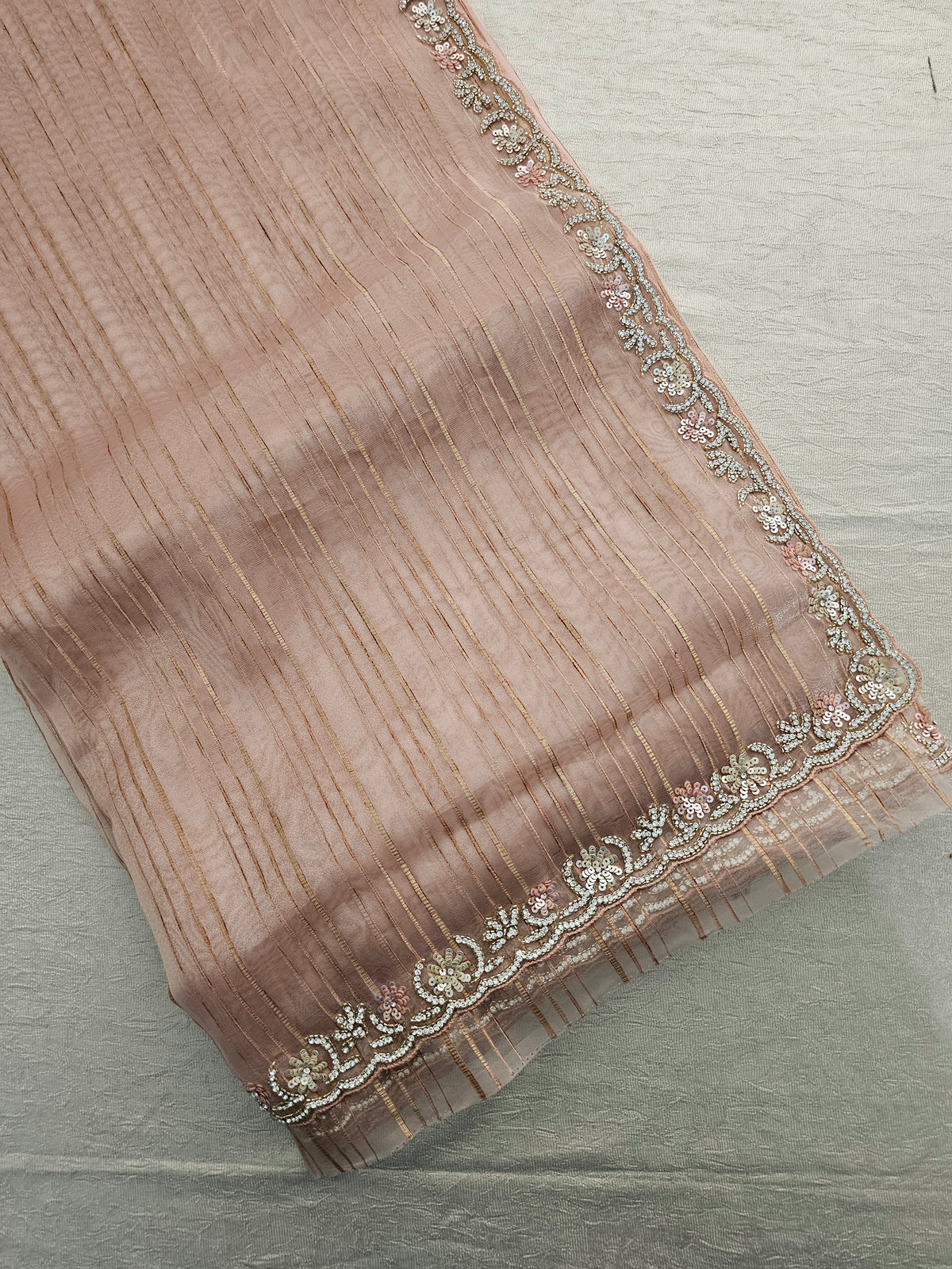 Premium Organza Designer Saree with Stone Work  - Peach