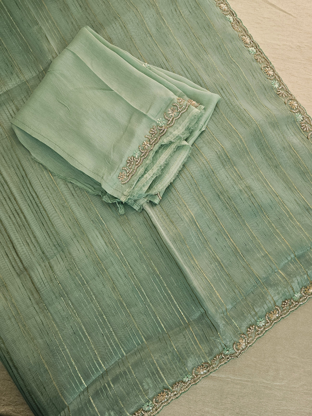 Premium Organza Designer Saree with Stone Work  - Sea Green