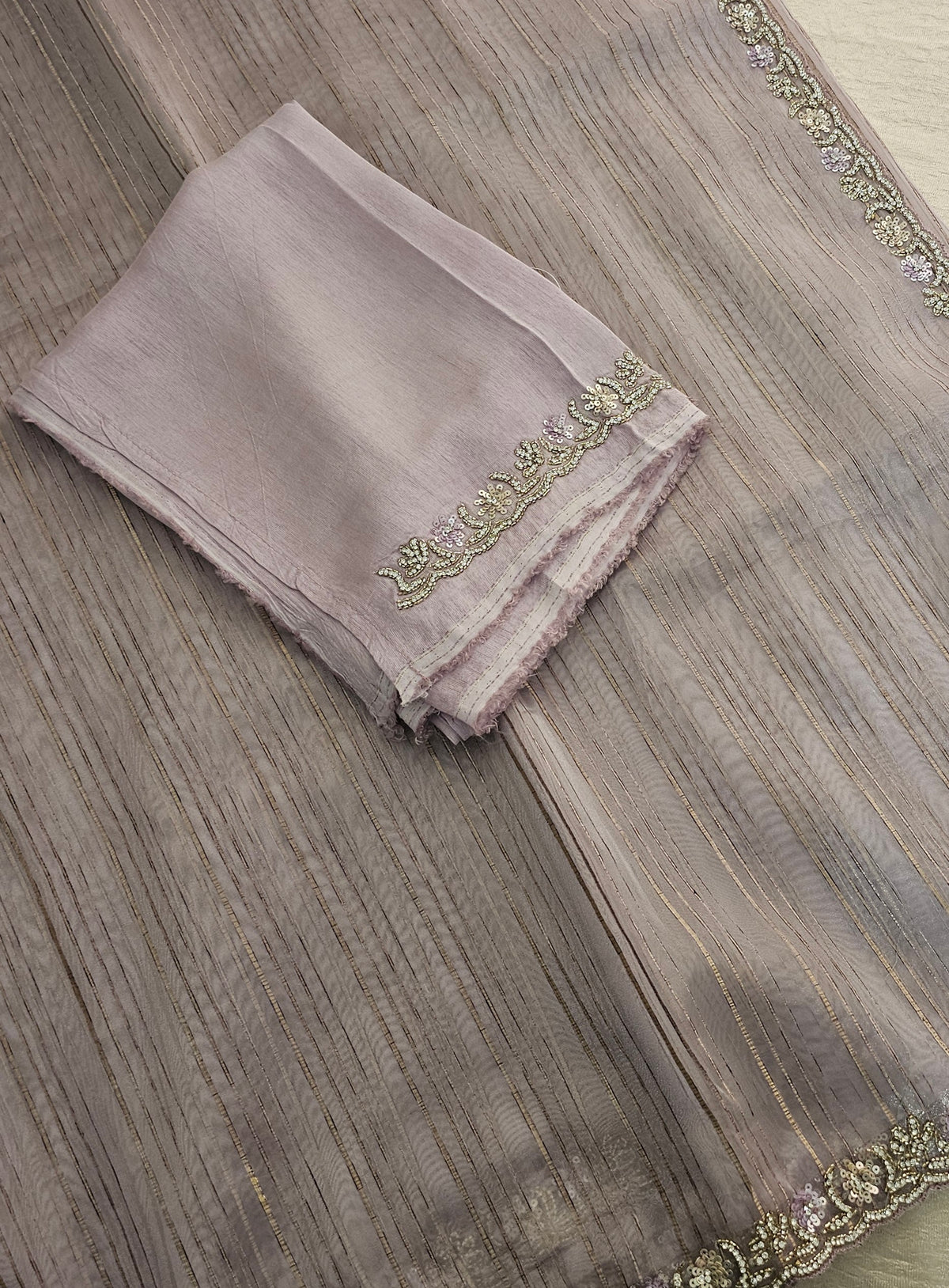 Premium Organza Designer Saree with Stone Work  - Lavender