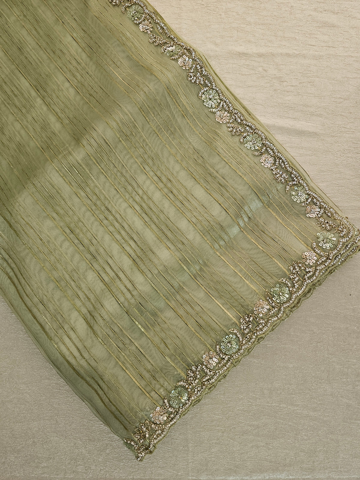 Premium Organza Designer Saree with Stone Work  - Green