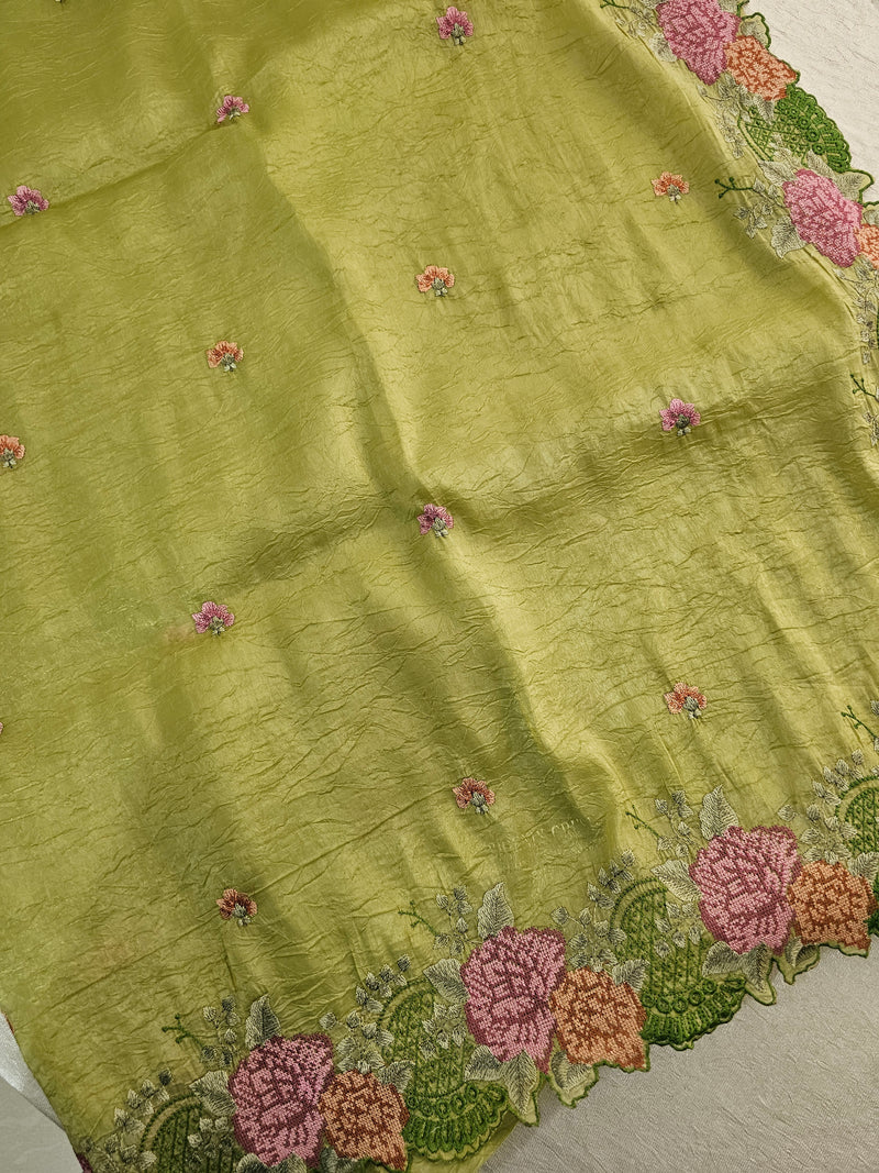 Premium Crushed Designer Soft Saree  - Green