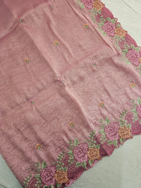 Premium Crushed Designer Soft Saree  -  Pink