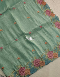 Premium Crushed Designer Soft Saree  - Sea Green