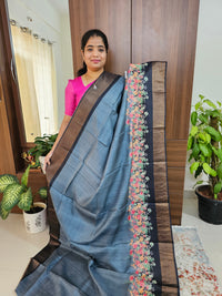 Desi Tussar - Grey with Black