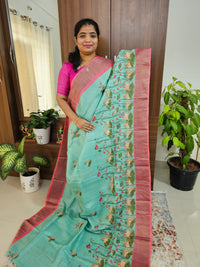 Desi Tussar - Sea Green with Peach