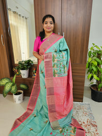 Desi Tussar - Sea Green with Peach