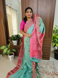 Desi Tussar - Sea Green with Peach