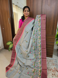 Desi Tussar - Grey with Peach