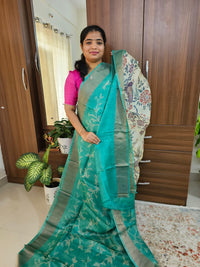 Desi Tussar - Sea Green with Cream