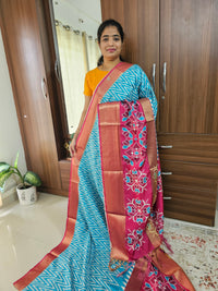 Pochampally Art Silk Saree - Blue with Pink